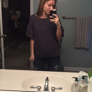 Grey chiffon blouse with back bow